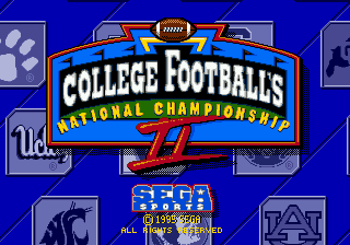 College Football's National Championship II title screen for Sega Genesis